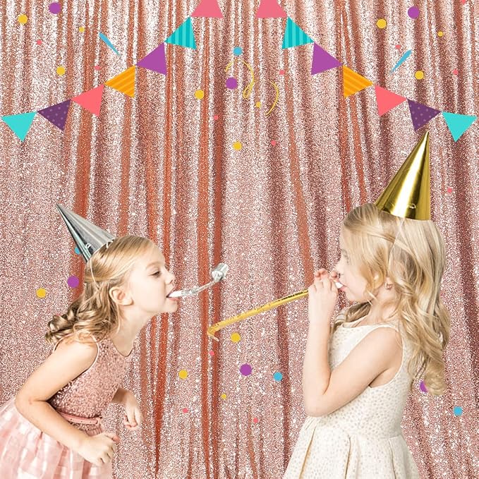 Poise3EHome Rose Gold Sequin Backdrop, 20Ft x 10Ft Glitter Photography Background Curtains for Party Baby Shower Wedding Birthday Christmas Thanksgiving Halloween Decoration