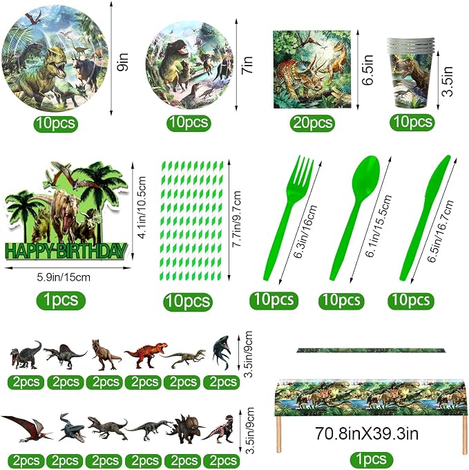 Dinosaur Birthday Decorations,Dino Theme Party Supplies&Decorations,Dinosaur 5th Birthday Party Supplies Include Banner, Backdrop, Tableware Set, Tablecloth, Cake Toppers, Balloons