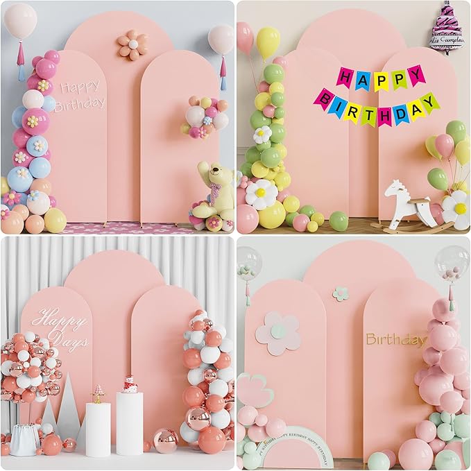 Wokceer Wedding Arch Backdrop Cover 7.2FT, 6FT, 6FT Spandex Set of 3 Wedding Arch Stand Covers Round Top Chiara Backdrop Stands Cover for Birthday Party Ceremony Banquet Decor Pale Pink