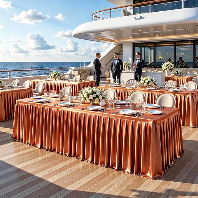 1 Pack Terracotta Satin Tablecloths Rectangle 6FT, Glitter Spandex Fitted Stretch Table Covers Wrinkle-Free Floor Length Shimmer Table Skirt for Weddings Parties Baby Shower Banquets Vendor Events