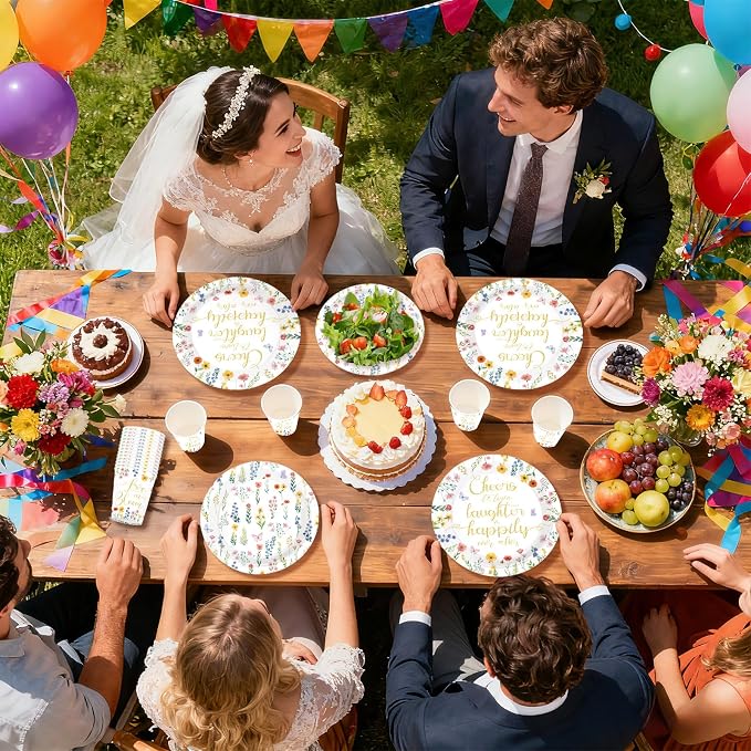250Pcs Wildflower Bridal Shower Decorations Love in Bloom Plates and Napkins Cheer to Love Laughter Happily Ever Decoration for Engagement Wedding Shower Bachelorette Dinner Party Supplies Serve 50