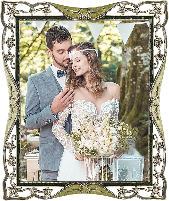 Vintage 8x10 Metal Picture Frame Ornate Antique Style Tabletop Wall Decor, Horizontal/Vertical Display, Gifts Ideals for Wedding Birthday Christmas Anniversary