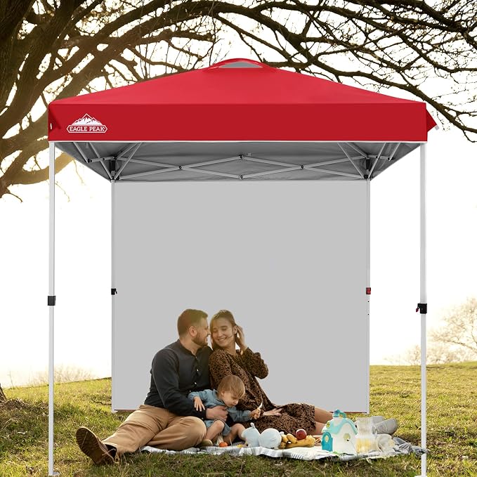 EAGLE PEAK Commercial Canopy 6.6x6.6 Pop Up Canopy Tent with 1 Sidewall, Easy Setup Heavy Duty Instant Event Shelter for Vendors & Markets, Outdoor Sun Shade, Red