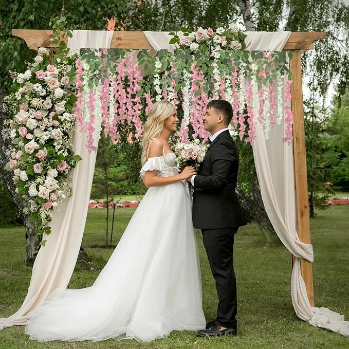 BIRDDIE 48 Pcs of Artificial Wisteria Hanging Flowers, 3.75 Feet Fake Wisteria Flower Strings for Backdrop, Wedding, Ceremony,Garden and Home Wall Decoration (Pink)