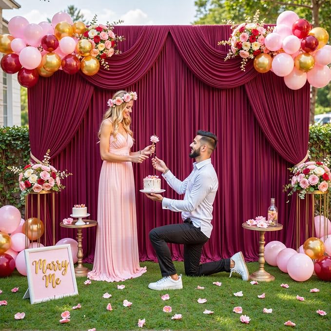 30ft x 10ft Burgundy Backdrop Curtain for Parties Wedding Maroon Wrinkle Free Backdrop Drapes Panels for Birthday Party Bridal Shower Photo Photography Polyester Fabric Background Decoration