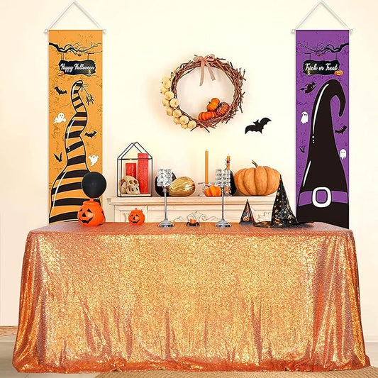 Juya Delight Orange Sequin Tablecloth Rectangular‌ 60''x102'' Sparkly Glitter Table Cloth for Wedding Birthday Party Festival Ceremony Cake Dessert Table Decoration