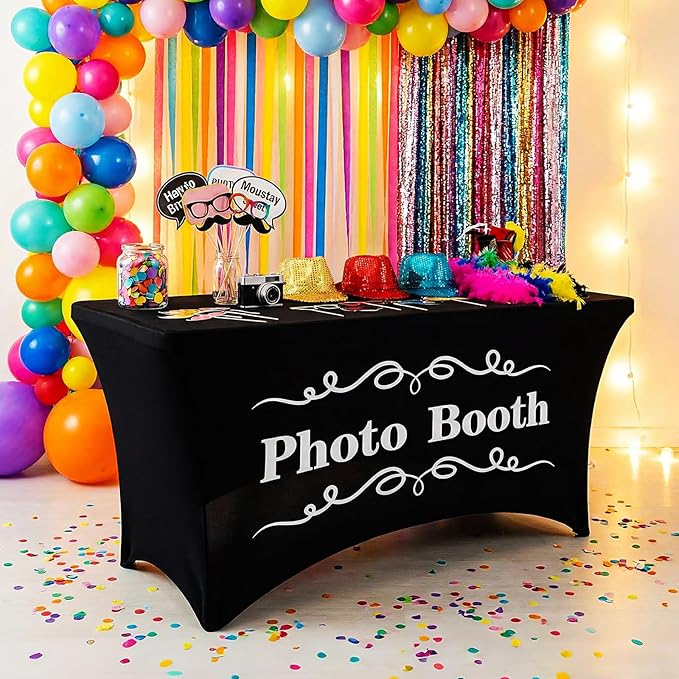 Gilprop Photo Booth Table Cloth Photo Booth Props Accessories Rectangle Tight Table Background for Indoor Outdoor Party Photography Decoration Graduation Wedding Birthday Bachelorette(Stylish,4ft)