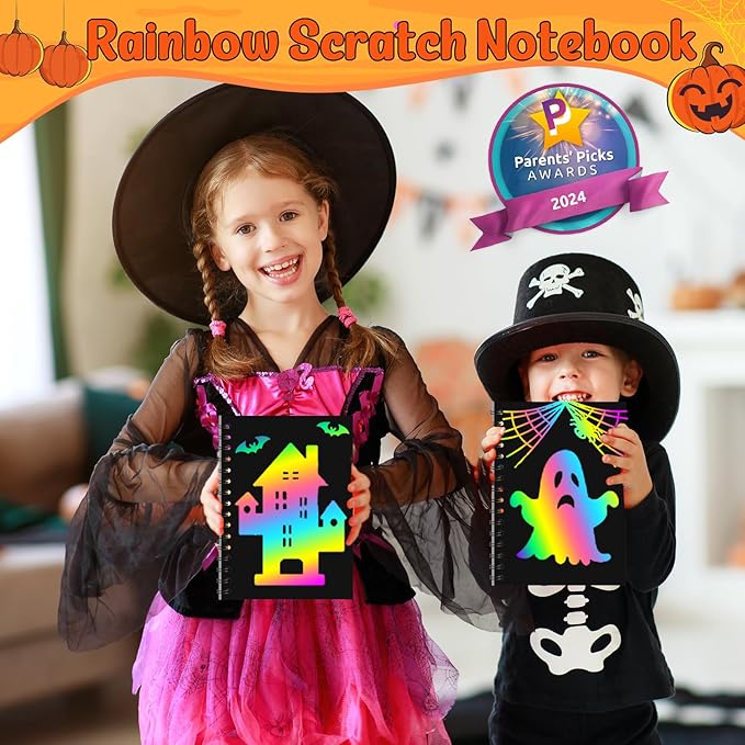 ZMLM Valentines Day Gifts Kids Classroom: 24 Pack Scratch Rainbow Art Notebook Paper, Birthday Party Favors For Kids 4-8, Bulk Goodie Bags Stuffers, Student Prizes From Teacher, Kindergarten Toy