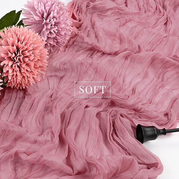 12 Pieces Dusty Rose Cheesecloth Table Runner 10FT Pink Runner for Tables Gauze Fabric Boho 35 x 120 Inches Long Table Runner Decoration Rustic Sheer Runner for Wedding Baby Birthday Party Dusty Rose
