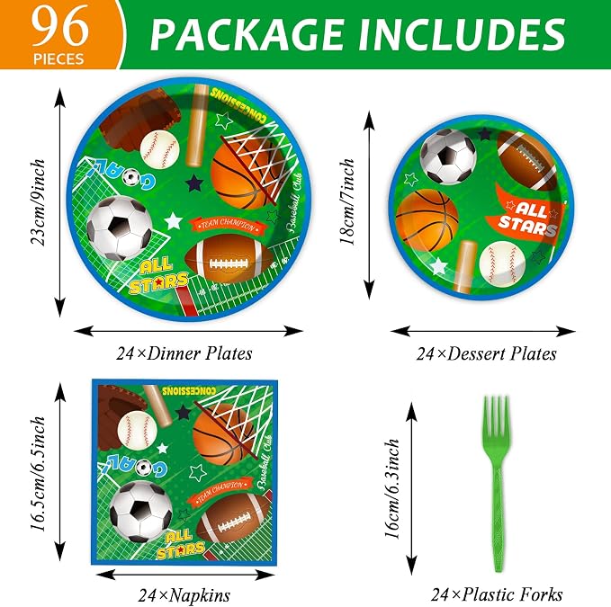 Sports Party Plates Napkins Superstar Party Tableware All Star Birthday Baseball Football Soccer Basketball Disposable Paper Plates Napkins for Boy Birthday Decoration Supplies Favors 24 Guests