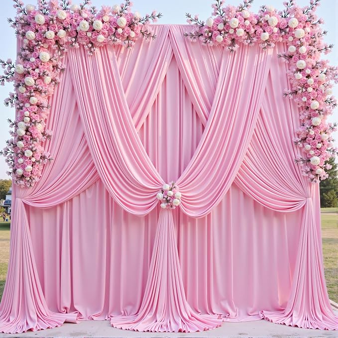 20ft x 12ft Wrinkle Free Pink Backdrop Curtains for Parties, Pink Photo Backdrop Drapes 12FT Long Silky Back Drop Cloth for Wedding Birthday Photography Background Decor