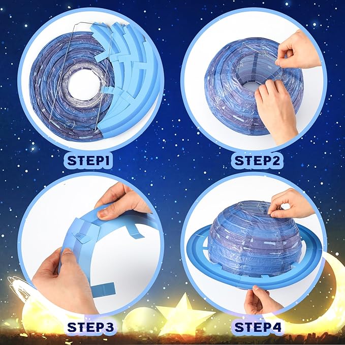 Baquler 32 Pcs Space Ceiling Decoration for Classroom Solar System Paper Lanterns Galaxy Star Moon Hanging Ornament 30 ft LED String Lights Hook Rope for Back to School Kid Party VBS Decor