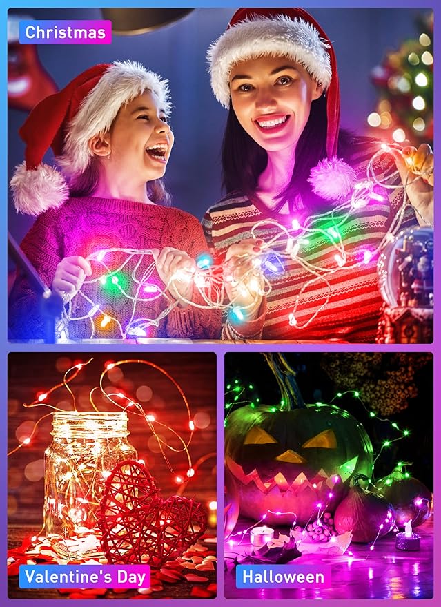 Minetom Fairy Lights Color Changing - 33FT 100 LED String Light with Remote | Halloween String Light with 16 Single Colors & 6 Holiday Colors,12 Modes,Timer, USB Fairy Lights for Bedroom Indoor Classroom