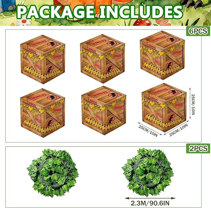 Dinosaur Birthday Party Decorations 119 PCS – 7x5FT Dino Backdrop with 105 Balloon, 6 Dino Boxes, Tablecloth, Ivy Vines & Jungle Theme Birthday Party Supplies for Kids