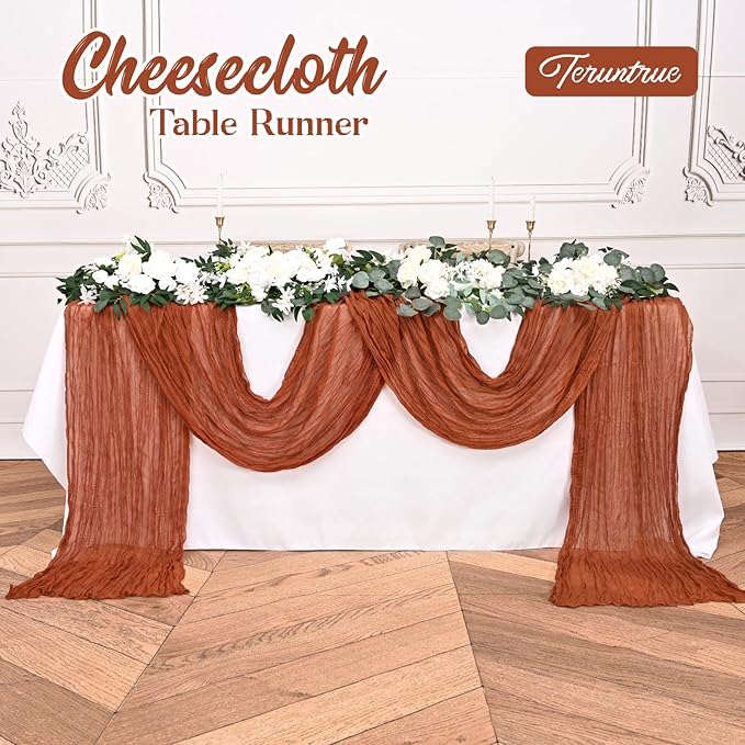 20 Pack Terracotta Table Runner 10FT Long Cheesecloth Table Runner Cheese Cloth Gauze for Wedding Party Birthday Decoration-Terracotta