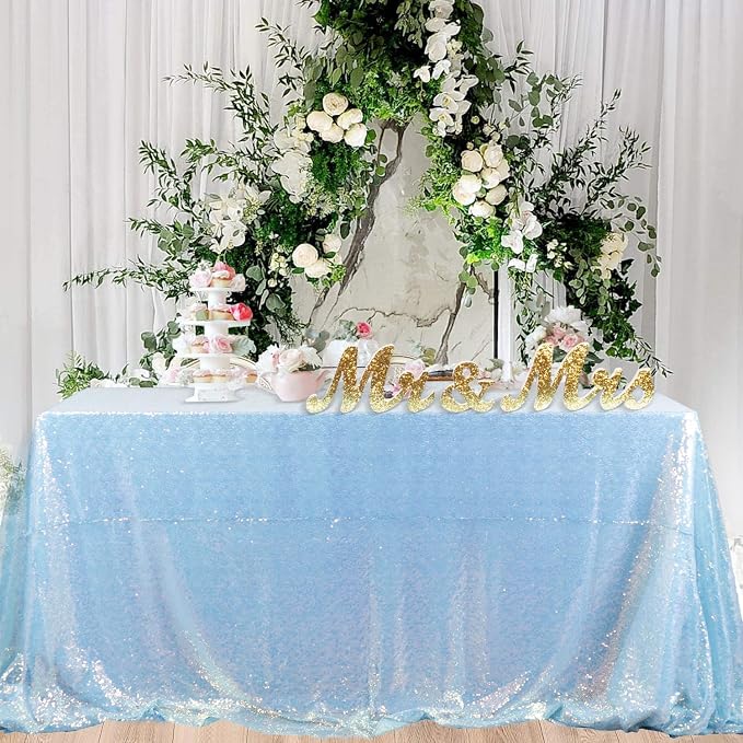 ShiDianYi Aqua Tablecloth Rectangle 90X156 Inch Sequin Fabric Table Cloth Iridescent Sequined Table Overlay Glitter Linen Blue Mermaid Fabric for Birthday Party