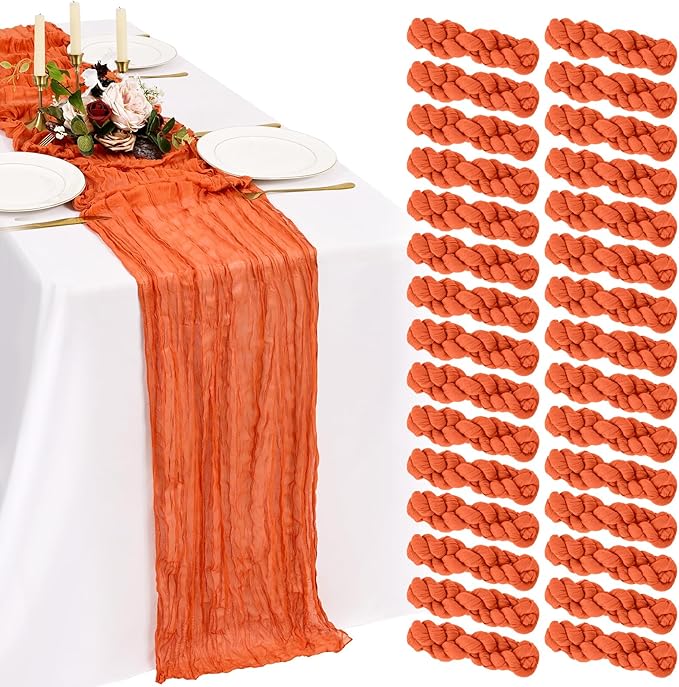 30 Pack Cheesecloth Table Runner 10FT Orange Table Runner Boho Gauze Cheese Cloth Table Runners Long Rustic Sheer Table Decorations for Wedding Party Baby Bridal Shower Birthday Holiday Home