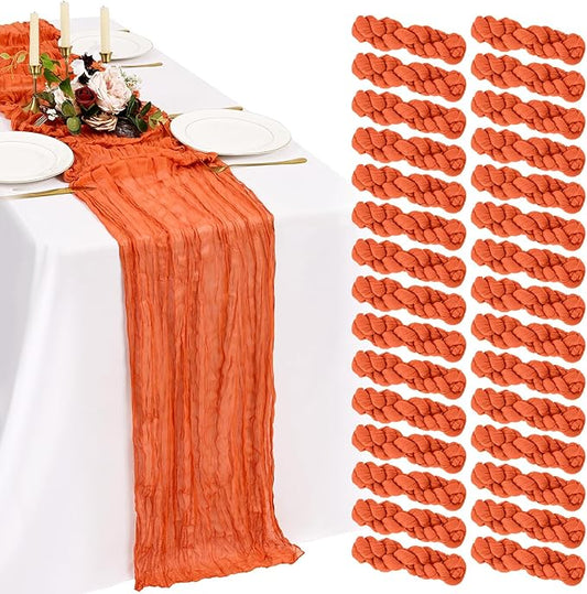 30 Pack Cheesecloth Table Runner 10FT Orange Table Runner Boho Gauze Cheese Cloth Table Runners Long Rustic Sheer Table Decorations for Wedding Party Baby Bridal Shower Birthday Holiday Home