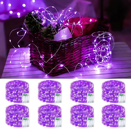 YEGUO Fairy Lights Battery Operated, 8 Packs Each 16ft 50 LED String Lights, Christmas Lights Indoor for Bedroom Wedding Party Holiday Gift(Purple)
