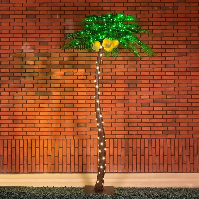 TYBEEU 7ft Lighted Palm Tree with 208 LED Lights & Glowing Coconuts, Dimmable, Decorative Artificial Tree for Indoor & Outdoor Use, Perfect for Home, Garden, Patio, Summer, Tropical Party & Holiday