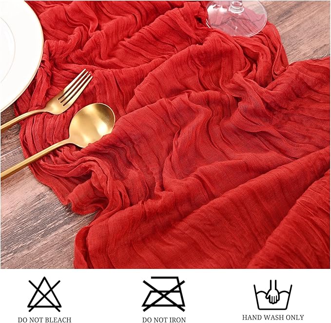 15 Pack Red Table Runner 17 x 108inch Cheesecloth Table Runner Boho Gauze Table Runners Rustic Sheer Fabric Cheese Cloth Table Runners for Wedding Party Bridal Shower Farmhouse Thanksgiving Decor