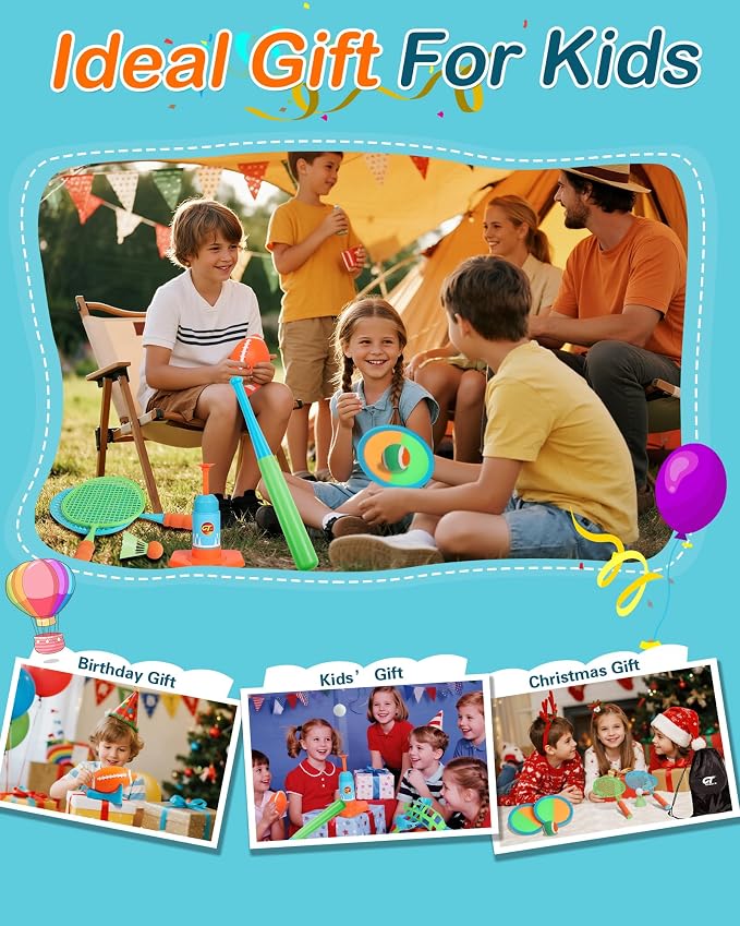 Outdoor Toys for Kids Ages 4-8, 8-in-1 Backyard Games Set with Multiple Sports Activities, Outdoor Family Play for Boys and Girls, Ideal for Parties, Camping & Birthday Gifts