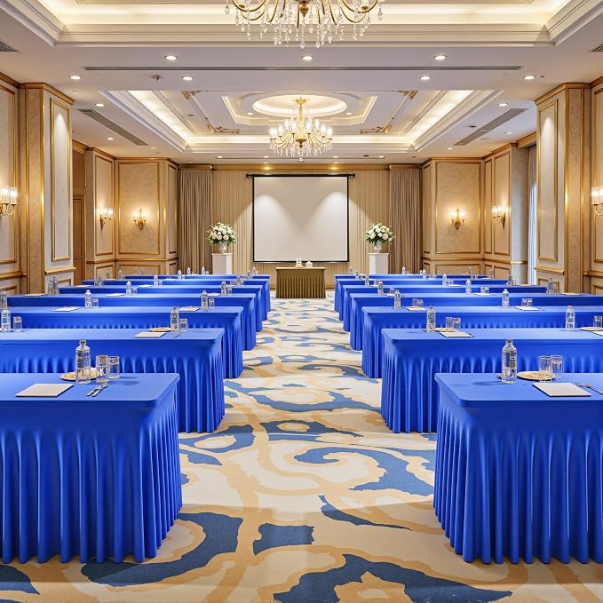 Shillance 2 Packs Royal Blue Tableclothes for 4 Foot Rectangle Table,Wrinkle Free Spandex Tablecovers 4FT Stretch Fitted Table Cloth with Skirt for Birthday Parties Graduations Event Wedding Banquet