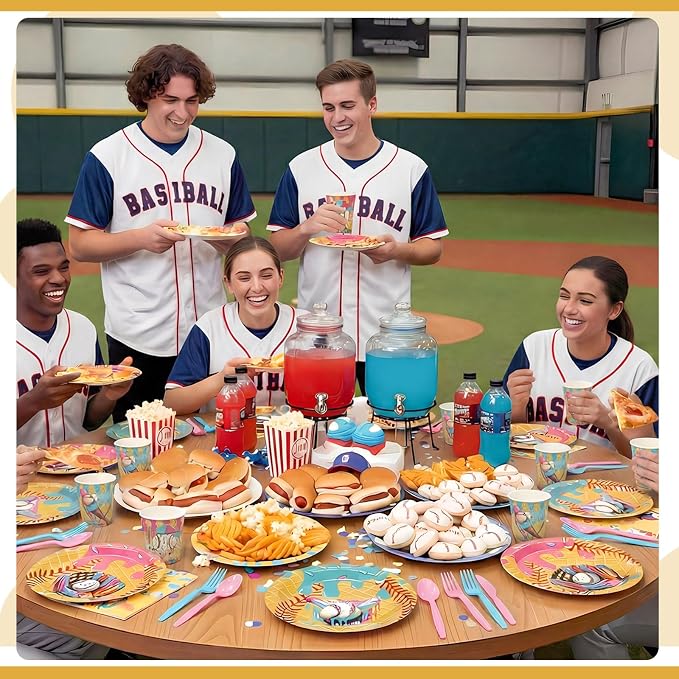 FoldTier 350 Pcs Ice Cream Drip Baseball Birthday Party Decorations Set Ice Cream Paper Plates Napkins Fork Set Disposable Fairy Tableware Decorations Supplies for Baby Shower Dinner Serves 50