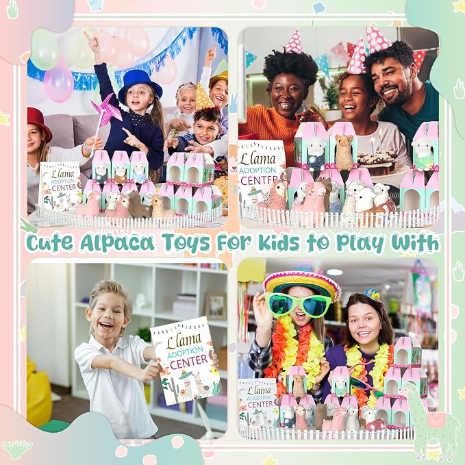 38 Pcs Adopt a Pet Llama Party Favor Set Include 12 Plush Llama 12 Foldable Party Boxes 12 Adoption Certificates 1 Signboard 1 Fence for Adopt a Llama Birthday Party Decorations