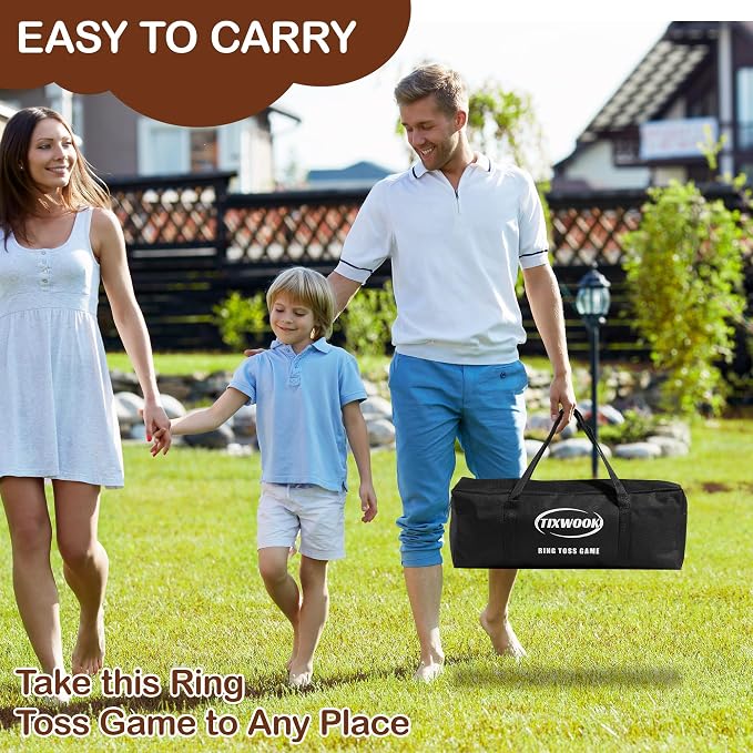Ring Toss Game for Kids & Adults, Outdoor Yard Games for Adults and Family, Premium Ring Game with 6/10 Rope Rings & Carrying Bag, Perfect for Lawn, Backyard, Beach, Camping