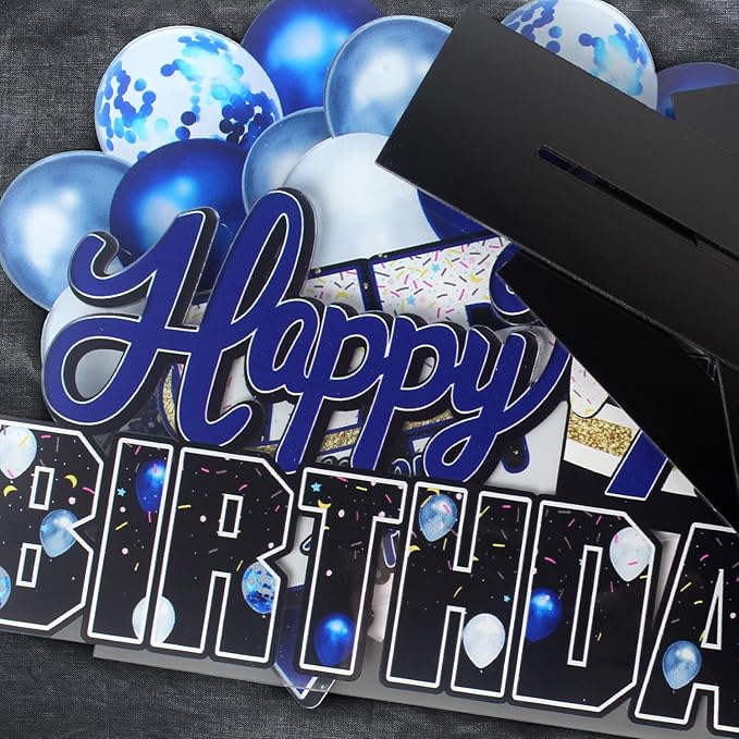 LINGTEER Happy 55th Birthday Blue Acrylic Table Topper Centerpieces Set - Cheers to 55 Years Old Birthday 55th Bday Party Gift Decorations.