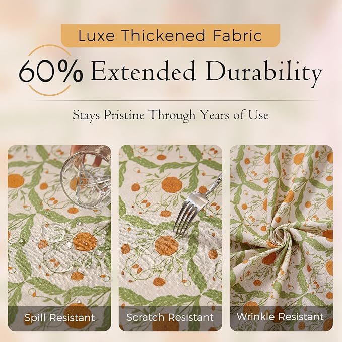 Block Print Thick Linen Table Cloth Square Tables, Waterproof Wipeable Decorative Table Cover for Dining Kitchen Indoor Outdoor, 55" x 55", 2-4 Seats