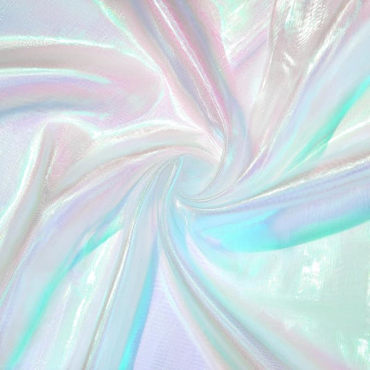 Ganeen 11 Yard Iridescent Fabric Organza Fabric Sheer 59 Inches Wide Rainbow Laser Gradient Lace Holographic Gauze for DIY Dress Curtain Costume Background Wedding Halloween Party Decor (White)