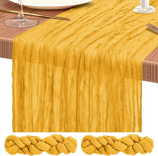 2 Pack Cheesecloth Table Runner 10FT Gold Table Runner Boho Gauze Cheese Cloth Table Runners Long Rustic Sheer Table Decorations for Wedding Party Baby Bridal Shower Birthday Holiday Home