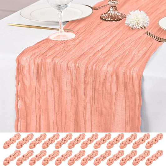 24 Pack Coral Table Runner 10Ft Cheesecloth Table Runner Rustic Gauze Table Runners Romantic Long Sheer Fabric Cheese Cloth Table Runners for Wedding Party Bridal Baby Shower
