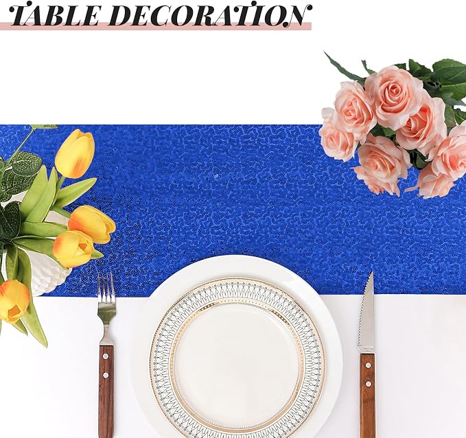 Sugargirl 10 Packs 12 x 72 inches Sequin Table Runner, Glitter Royal Blue Table Runner for Birthday Party Supplies Wedding Holiday Celebration Event Decorations