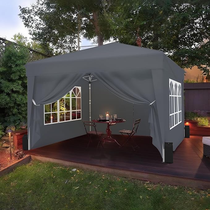 SANWAY 10x10 Pop Up Canopy with Sidewalls x 4 – Easy Setup Canopy Tent, Waterproof, UV-Resistant, Portable with Carry Bag for Outdoor Events, Camping, and Backyard Parties – Dark Gary