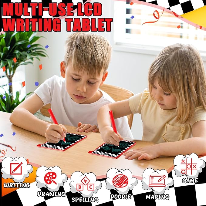 Nezyo 12 Pack Race Car Party Favors Mini LCD Writing Tablet 4.6 Inch Doodle Board Drawing Tablet Erasable Reusable Electronic Drawing Pads for Race Car Party Decor Birthday Supplies