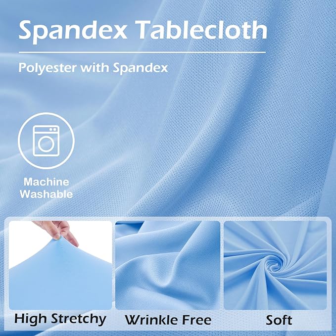 6 pk Baby Blue Spandex Tablecloth 6ft with Ruffle Skirt, Wrinkle Free High Stretch Fitted Tablecloths for 6 Foot Rectangle Tables, Blue Eastic Spandex Table Covers 6ft for Parties Banquet Weddings