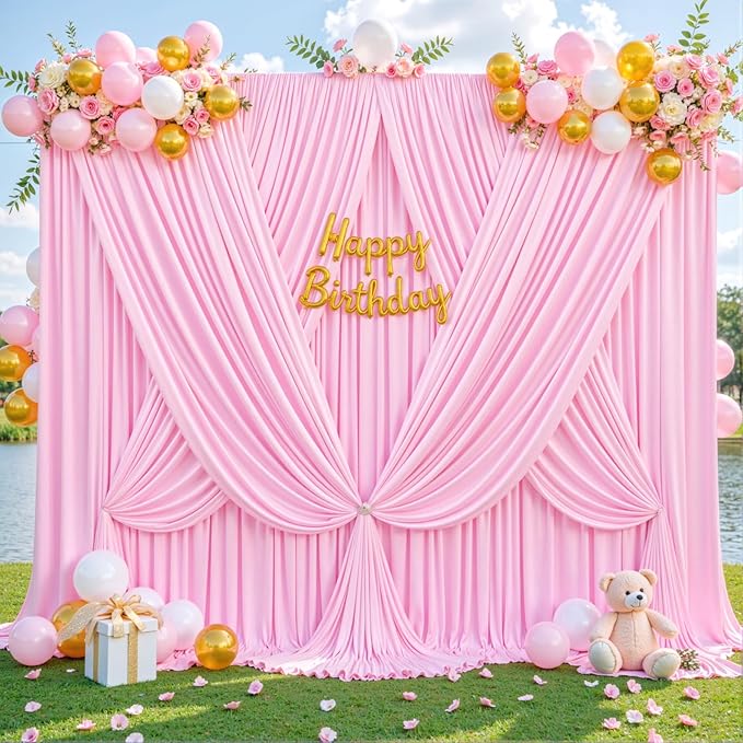 4 Panels Pink Backdrop Curtain for Parties Baby Shower Wrinkle Free Pink Photo Curtains Backdrop Drapes Fabric Decoration for Wedding Birthday Party 20ft(W) x 10ft(H)
