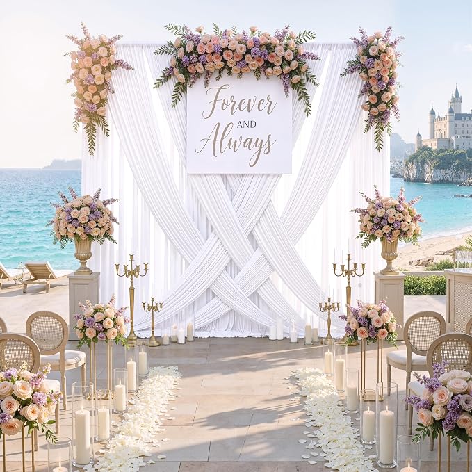 20ftx10ft White Backdrop Curtains for Party Background, Wrinkle Free 4 Panels 5x10ft Silky Polyester Photo Backdrop Drapes Back Drop Cloth for Wedding Birthday Photography Baby Shower Decor