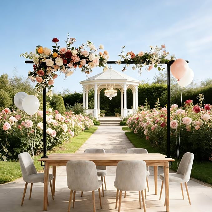 Beyeutao Black Over the Table Rod Stand with Clamps Adjustable Table Arch Stand H16-45" L16-87" Balloon Frame Hanging for Party Anniversary Wedding Birthday Garden Arbors Christmas Halloween