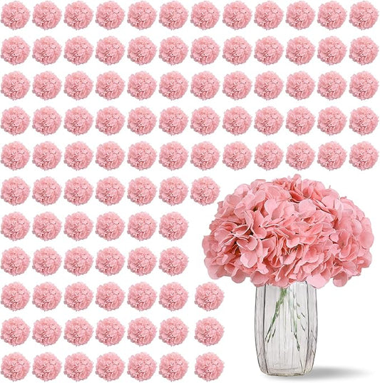 100 PCS Blush Hydrangea Artificial Flowers, Silk Full Flowers Heads with Stems for Wedding Centerpieces, Home, Garden, Baby Shower, Party Decoration