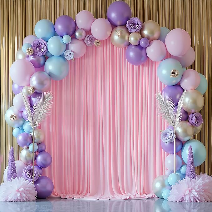 Wokceer Pink Backdrop Curtain for Wedding Parties 10x10FT Photo Polyester Backdrop Drapes for Wedding Photoshoot Baby Shower Birthday Party Curtains Photography Background 2 Panels 5x10FT