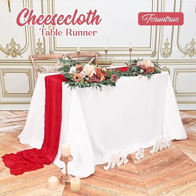 6 Pack Red Table Runner 10FT Long Cheesecloth Table Runner Cheese Cloth Gauze for Wedding Party Birthday Decoration-Red