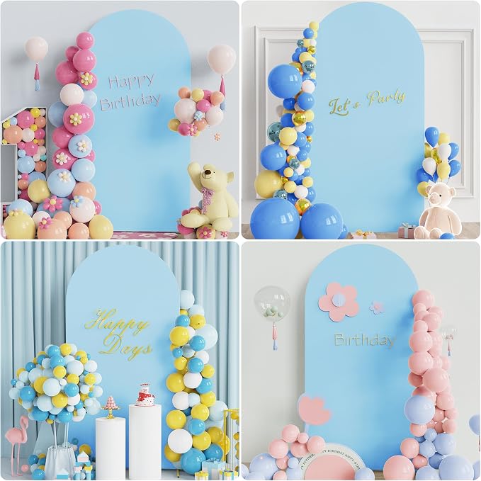 Putros Arch Backdrop Stand and Cover Set, 6.6ft, Gold Arch Stand with Dusty Blue Cover, Metal Arched Background Frame for Wedding, Birthday Party, Baby Shower, Photography Decoration