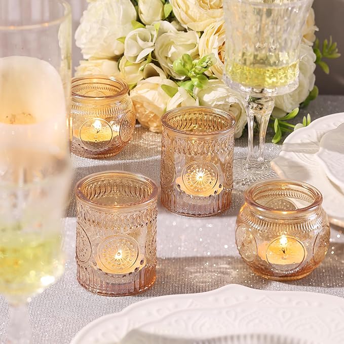 12pcs Assorted Gold Candle Holders, Votive Candle Holders, Glass Tea Lights Candle Holder for Christmas Decorations, Wedding Decorations, Vintage Boho Home Tea Party Decor,