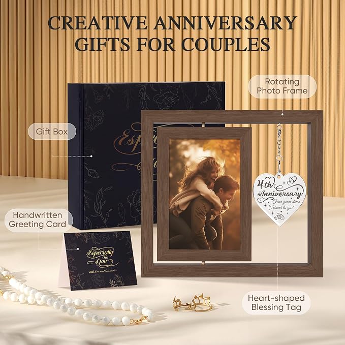 4 Year Anniversary Picture Frame Gifts for Him Her Couple Men Women Husband Wife Boyfriend Girlfriend, 4th Anniversary Wood Gift, Best 4 Year Anniversary Wedding Gift, Four Year Fourth Anniversary