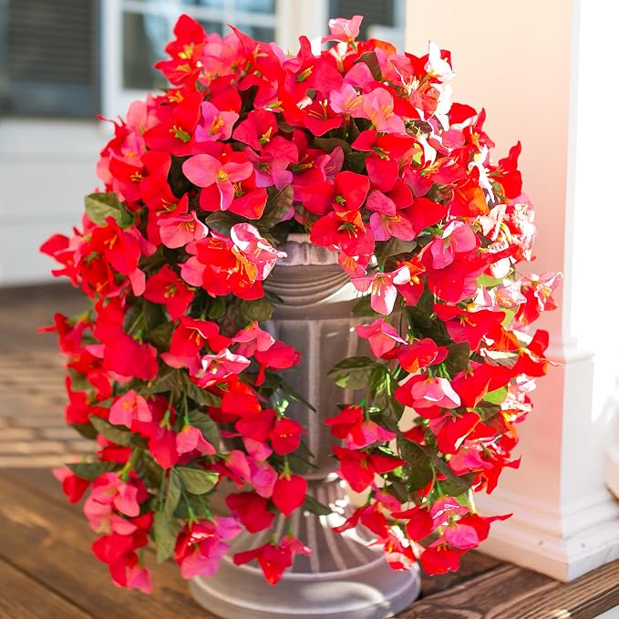 Faux Bougainvillea Artificial Flowers Plants for Outdoors Outside Decoration, 2 pcs Fake Flowers Realistic UV Resistant Silk Long Trailing Vines for Front Door Porch Planter Urn Patio Balcony Yard,Mix