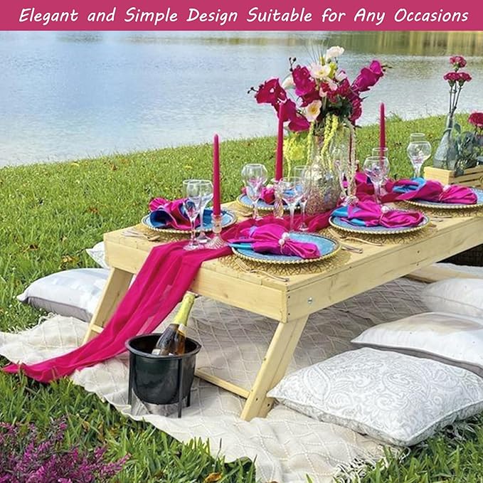 12 Pack Boho Gauze Table Runner - 35x120 Inch Rustic Cheese Cloth Long Runner for Wedding, Bridal Shower, Birthday Party Decor (Hot Pink)